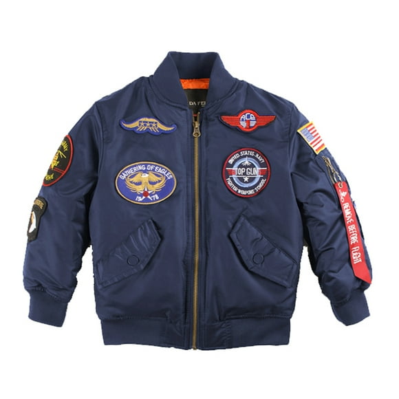 2023 Military Pilot Flight Quilted Winter Kids Toddler Clothes Boys Girls Satin Letterman Varsity Bomber Jacket with Patches
