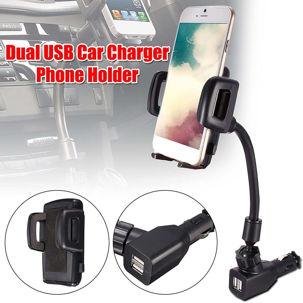 Motorcycle Universal Phone Holder 2A LED USB Quick Charger Handlebar Bracket 