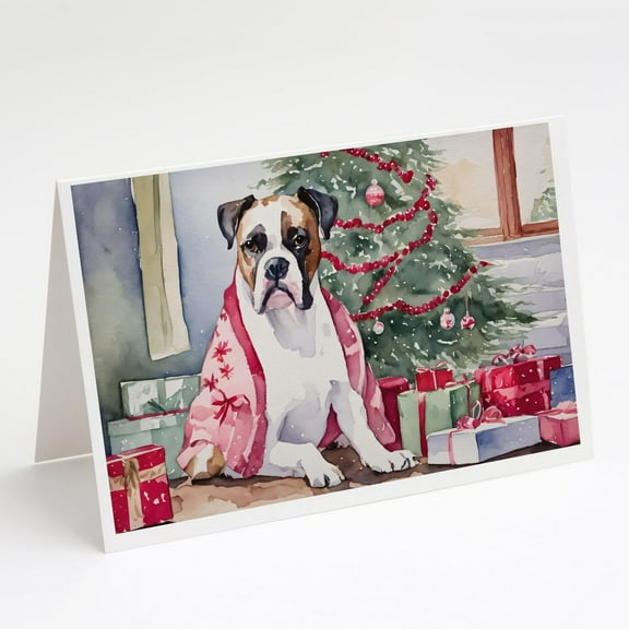 White Boxer Christmas Greeting Cards and Envelopes Pack of 8 7 in x 5 in