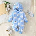 thumbnail image 2 of Atogsazn Newborn Baby Girl Plush Fuzzy Snowsuit Infant Fleece Zip Up Long Sleeve Hooded Jumpsuit Winter Warm Clothes B-Blue 6-9 Months, 2 of 5