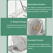 TIJITY Expandable Pots and Pans Organizer, 10 Adjustable Compartments, Sliding Lid Holder and Pan Rack in Kitchen, Pot Lid Holder for Pots, Cake Molds, Cutting Boards, Mats, Cookware