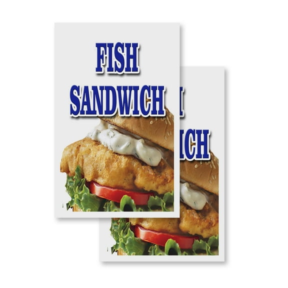Fish Sandwich (2-PACK) 24" x 36" Vinyl Decals | Sign Insert Peel & Stick Decals Stickers Window Signs