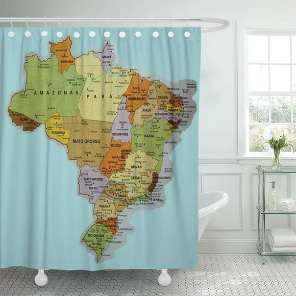 SUTTOM Brésil Carte Brésilienne Enveloppante Pays d'Amérique du Sud Pays Rideau de Douche Tropical 60x72 Pouces