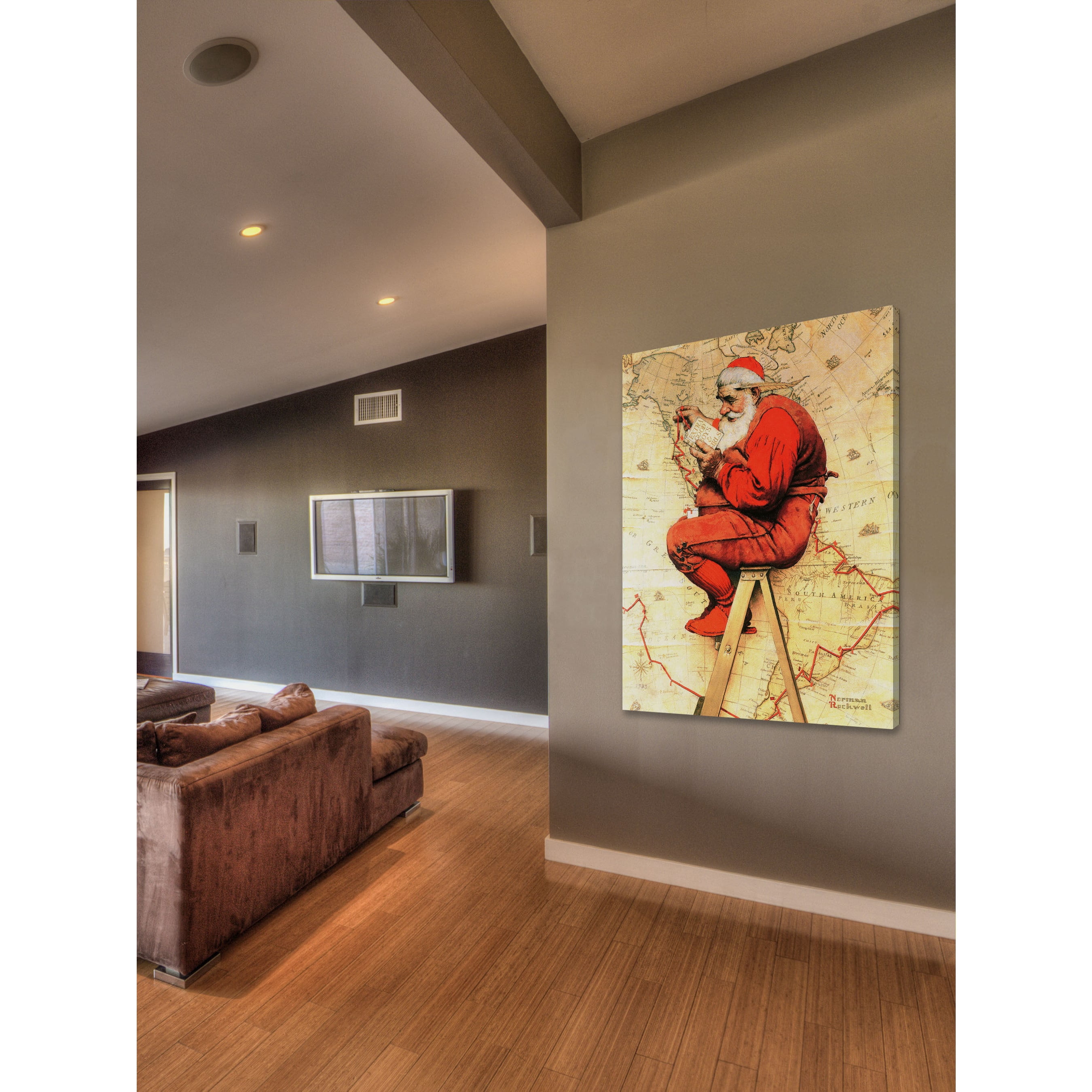 Marmont Hill "Santa at the Map" by Norman Rockwell Painting Print on Canvas