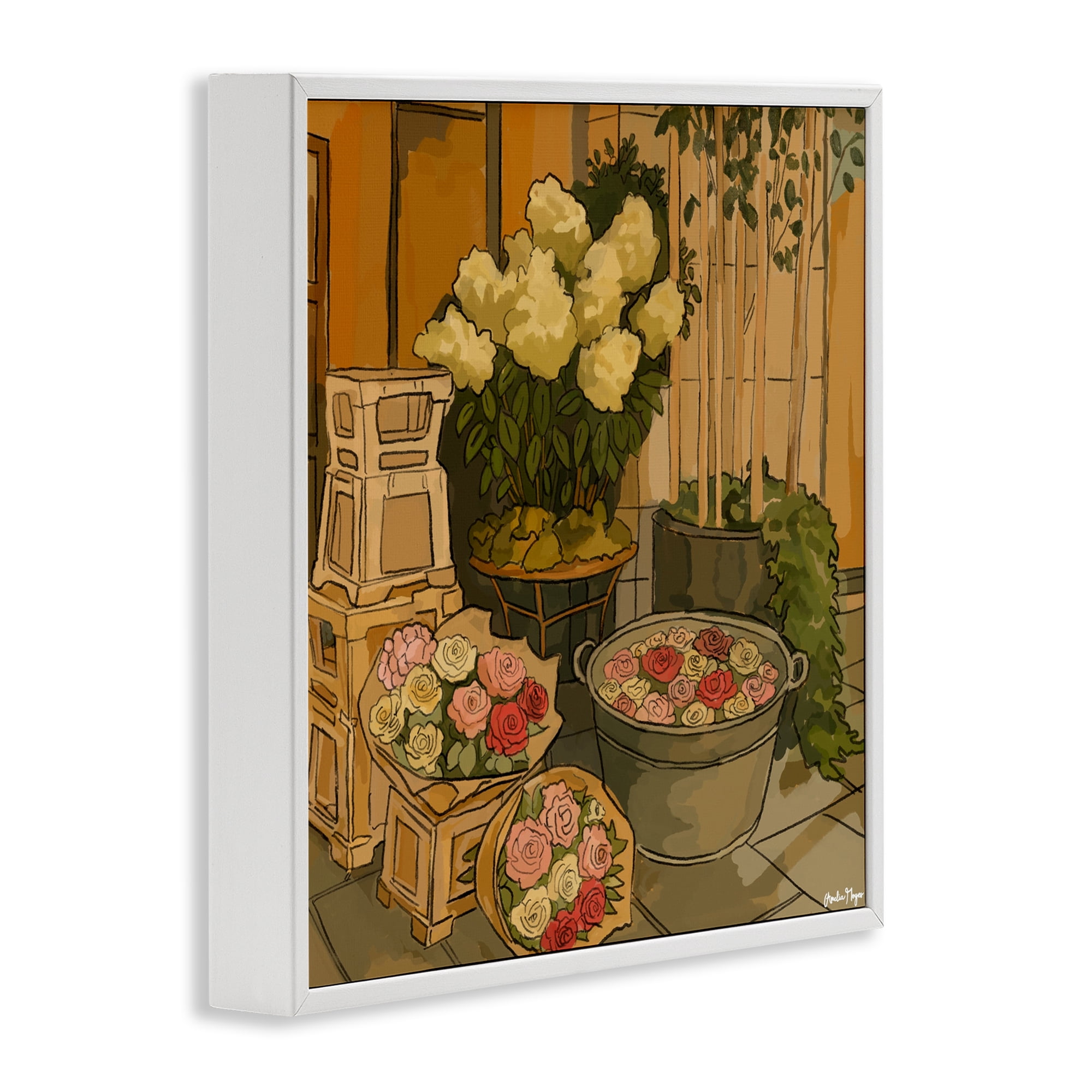 Stupell Industries London Town Flowers White Framed Giclee Art, design by Amelia Noyes