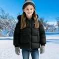 thumbnail image 2 of Ecqkame Girls Winter Down Jackets Cute Solid Color Warm Hooded Puffer Jacket Casual Pocket Zipper Thick Outwear Black 1-2 Years, 2 of 8