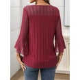 thumbnail image 2 of Women'S Ruffle 3/4 Sleeve Elegant Dressy Blouses Crew Neck Double Layers Mesh Tunic Tops Red S, 2 of 7