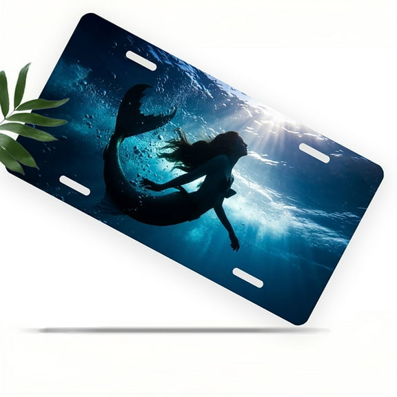 Mermaid Silhouette Front License Plate, Metal License Plate, Funny Standard Plates Personalized Novelty Decorative For Men/Women/Boys/Girls Car 6×12 Inch