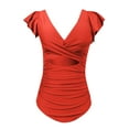 thumbnail image 4 of Womens Swimsuits Women's One PC Swimsuit Ruffle Cutout Bathing Suits V Neck Wrap Swimwear Cover Up Pants For Swimwear Women Trajes De Baño Para Mujer Elegantes Bathing Suits For Women With Shorts, 4 of 5