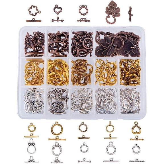 112 Sets 14 Style Tibetan Toggle T-Bar Clasps Alloy Jewelry Clasps Toggle Clasps for Jewelry Making Bronze/Silver/Golden Making DIY