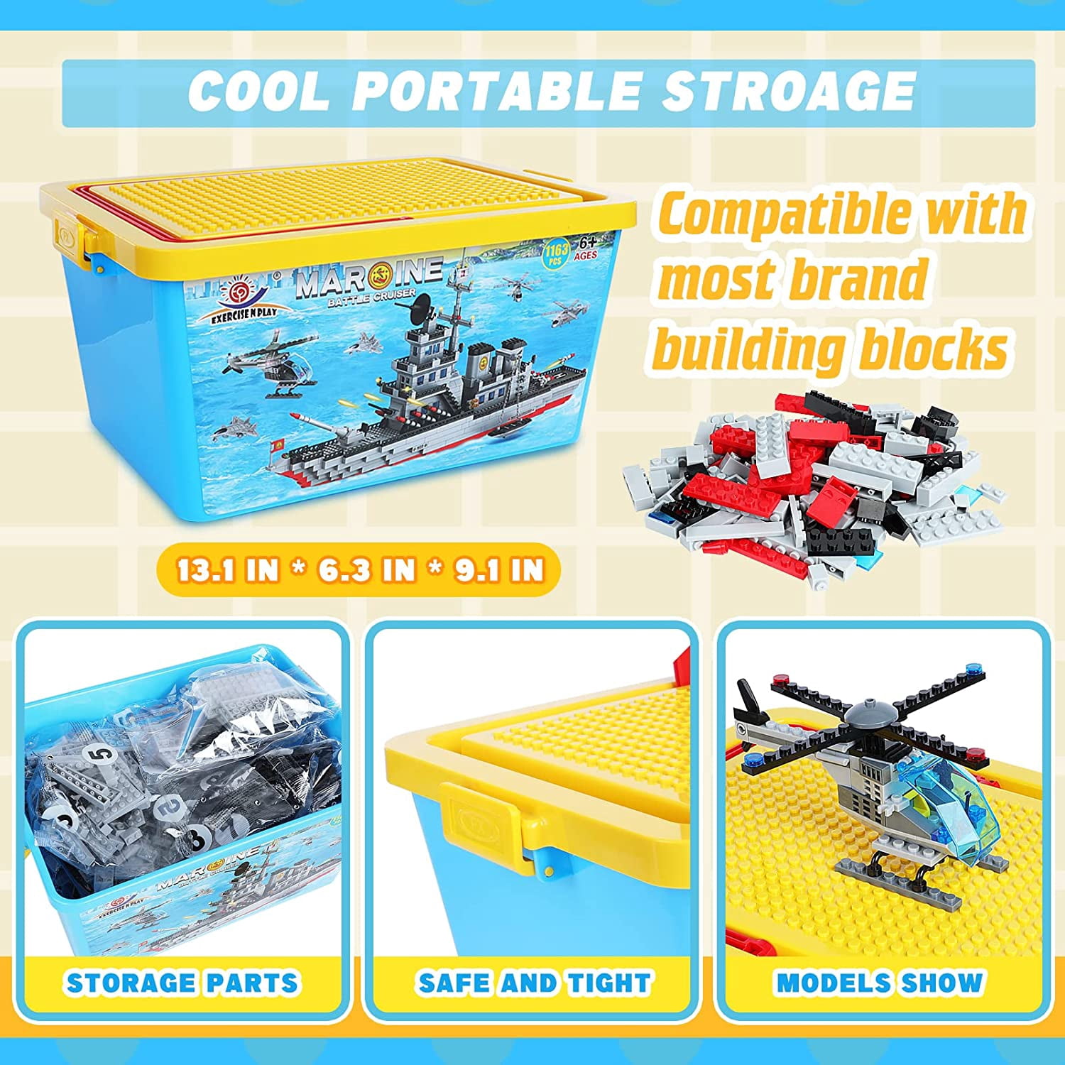 EP EXERCISE N PLAY  Large Military Battleship Building Blocks Toy Sets (1163 Pieces)