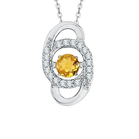 - Prong Set Diamond and Moving Citrine Pendant Necklace in 14K White Gold (1/2 cttw, G-H, I2/I3)