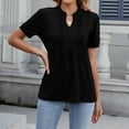 thumbnail image 2 of Charella V Neck Shirts for Women Pleated Flowy Short Sleeve Blouses Dressy Casual Tops Solid Color Summer Blouses (M, Black), 2 of 3
