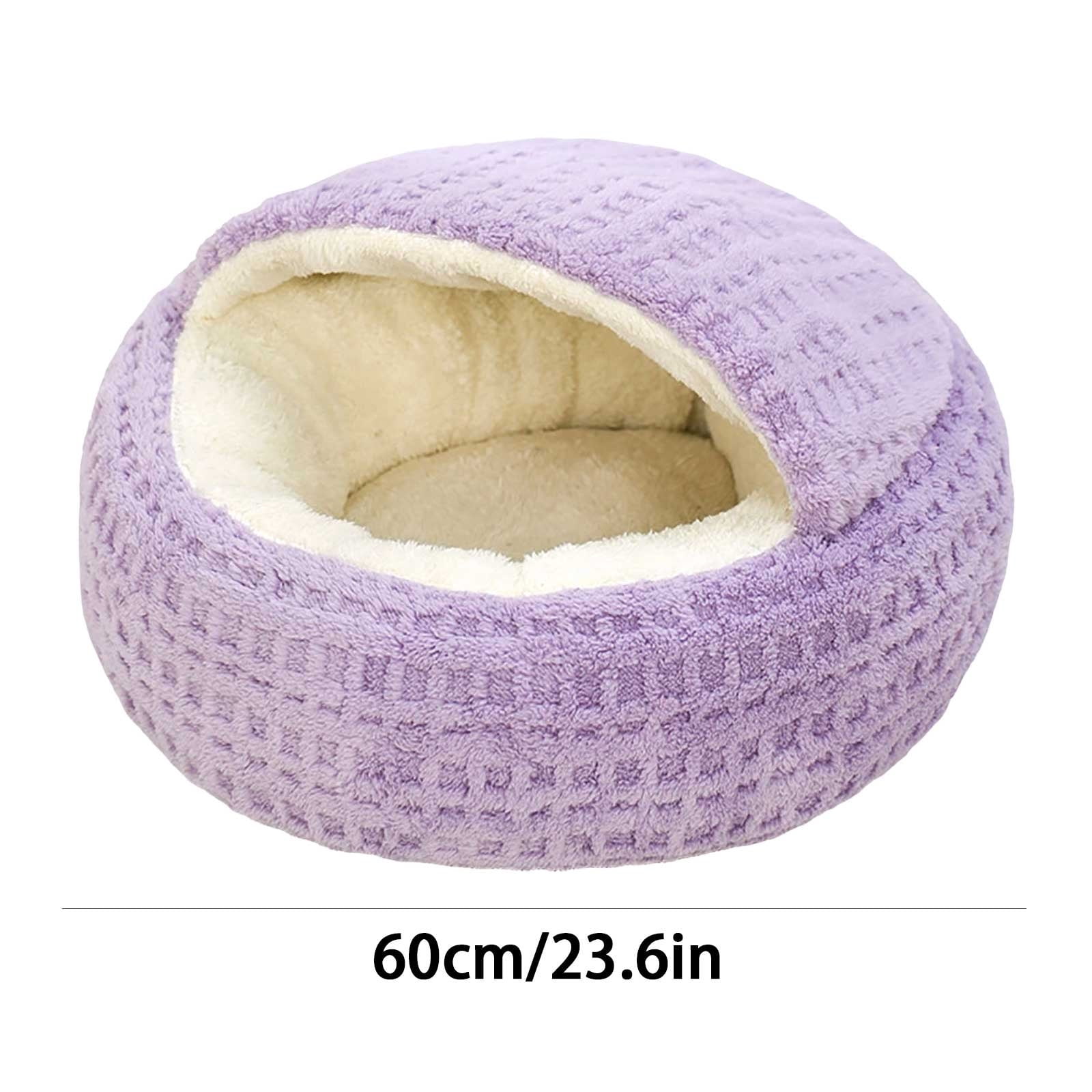 Moocorvic Winter Cat Bed, Round Plush Hooded Bed Cave for Indoor Cats or Small Dog, 23.6 Inch(L)