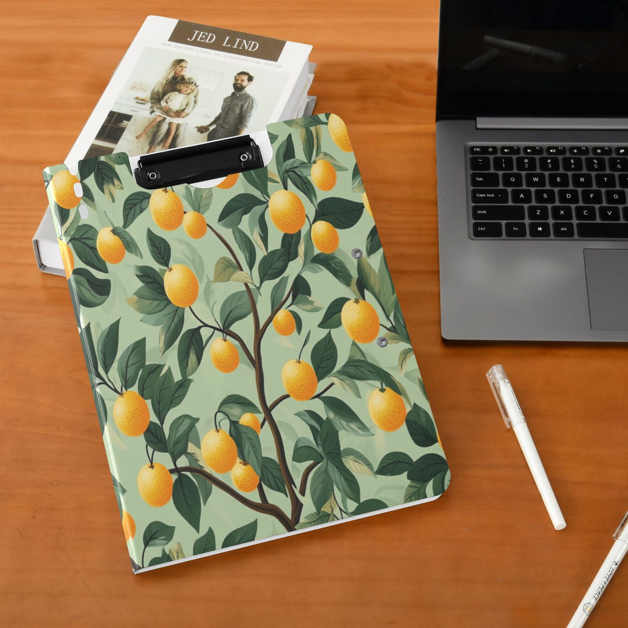 FORMRS A4 Clipboard Folder with Pen Holder Horizontal Foldable School Office Binder, Orange Tree