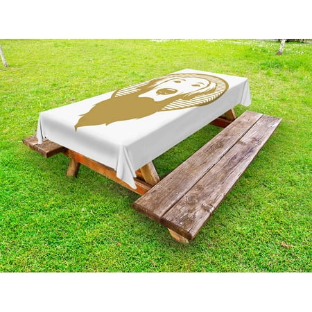 

Golden Retriever Outdoor Tablecloth Vintage Styled Illustration of Dog Portrait on a Striped Circle Decorative Washable Fabric Picnic Tablecloth 58 X 120 Inches Pale Coffee and White by Ambesonne