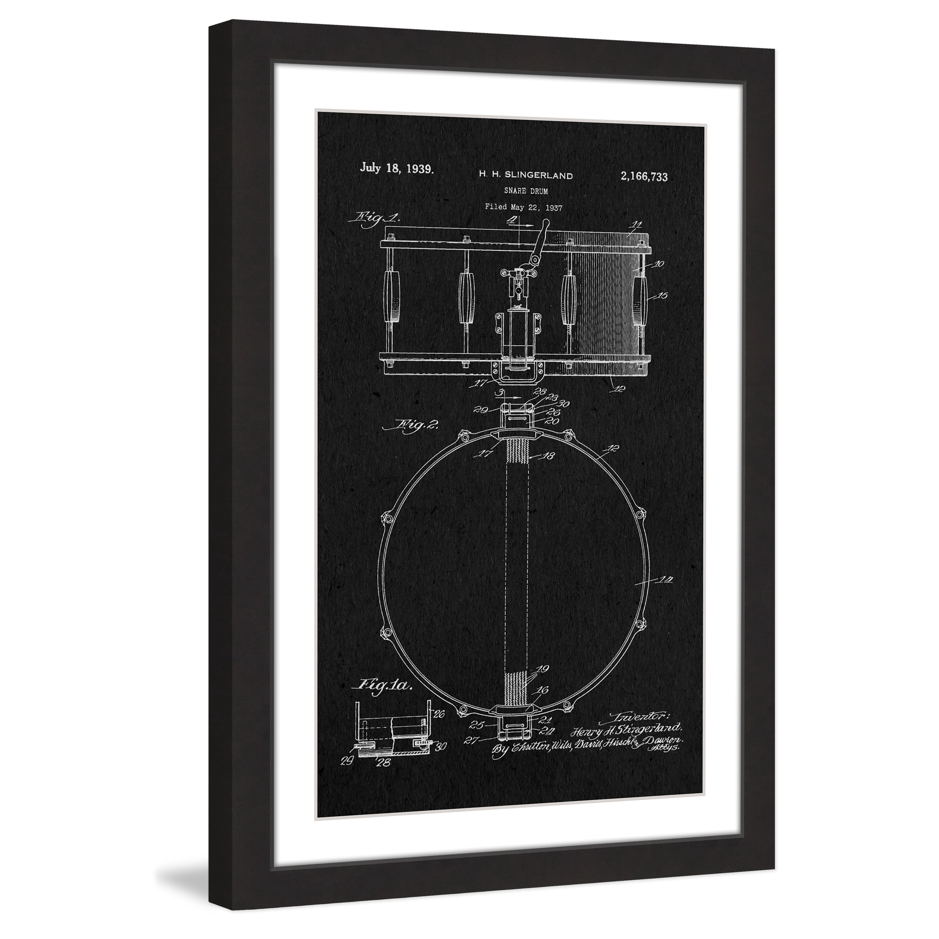 "Snare Drum 1939 Black Paper" Framed Painting Print
