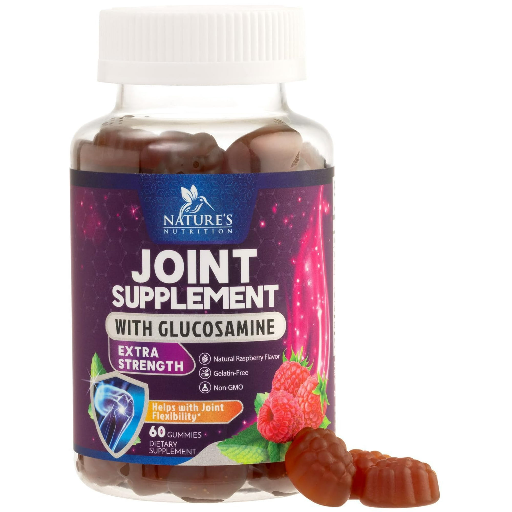 Joint Support Gummies - Glucosamine Plus Vitamin E Nature's Joint Support Supplement for Occasional Discomfort for Back, Knees & Hands - Cartilage & Joint Health & Flexibility Support - 60 Gummies