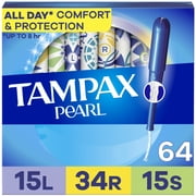 Tampax Pearl Tampons Trio Multipack with LeakGuard Braid, Light/Regular/Super Absorbency, 64 Count