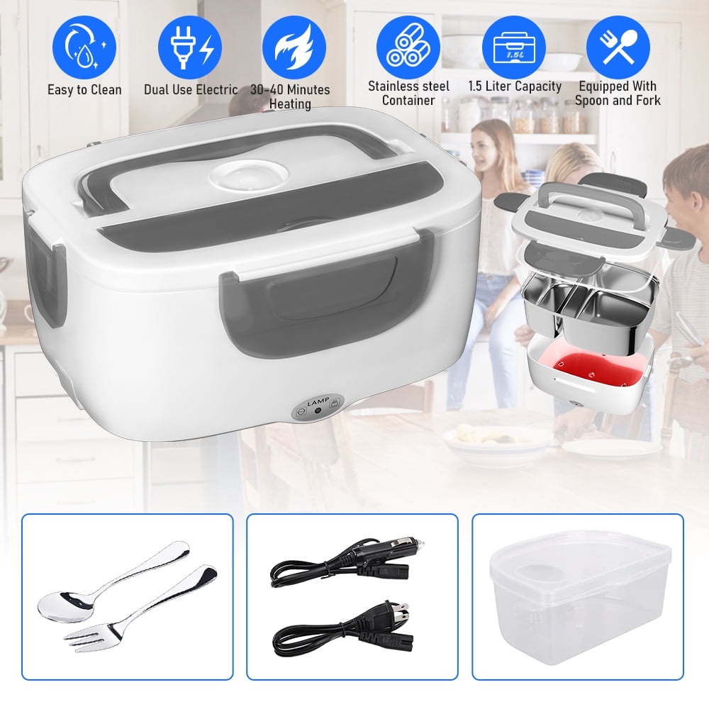 Welan Electric Lunch Box Food Heater 2-in-1 Portable Food Warmer Lunch Box for Car & Home with 1.5L Removable 304 Stainless Steel Container, Leak Proof