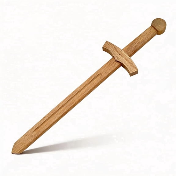 SZCO 17.5" Short Wooden Practice Sword, Solid Wood Construction with Medieval Design for Martial Arts Training and Youth Cosplay