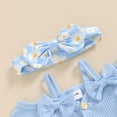 thumbnail image 5 of Okbabeha Baby Girl 3 Piece Outfits, Short Sleeve Cold Shoulder Ribbed Romper + Flare Pants + Bow Headband Toddler Summer Set, 5 of 8