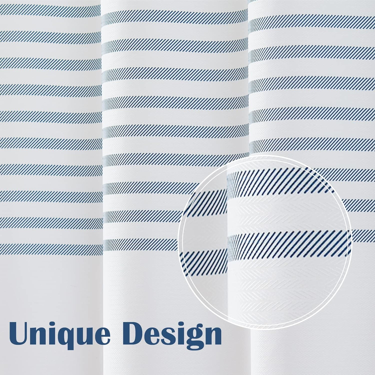 White Shower Curtain with Blue Stripes Fabric Shower Curtain for Bathroom Modern Shower Curtain Waterproof in Bath 70x72 inches Long Shower Curtains Set with Curtain Hooks Spa Hotel