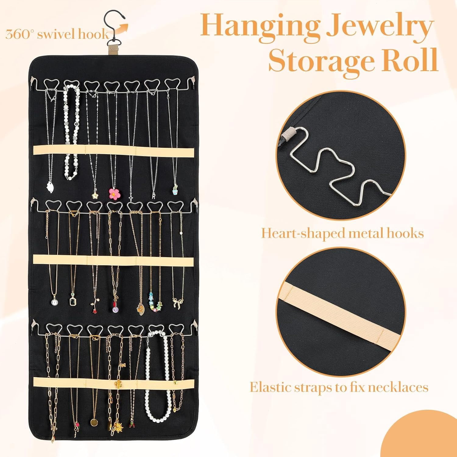 Hanging Jewelry Organizer- Dual-Sided Hanging Jewelry Organizers and Storage for Necklaces, Earrings Holder on Closet, Wall, Door, Christmas Gifts for Women,Black L