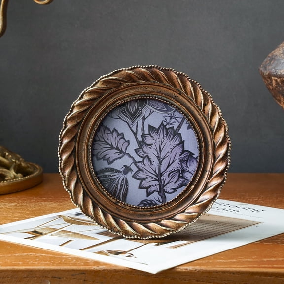 4 Inch Round Shape Resin Photo Frame, Vintage bronze-colored Picture Frame, Photo Tabletop & Wall Display Hanging Display & Home Decor