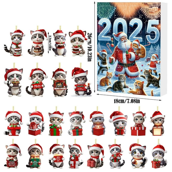 SLYNSHome Christmas Advent Calendar 24 Day Christmas Gifts,Cute Cat Countdown Animal Advent Calendar Christmas Party Favor Gifts