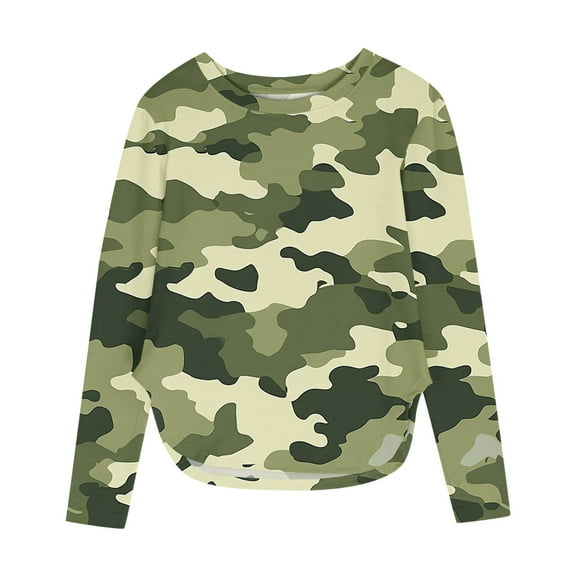 Long Sleeve Tops for Children Boy Girl Summer Fall Crewneck Print Slim Tunic Going Out Camo with Slit Camouflage Top T Shirt Blouse Kid 2025 Clothes Trendy