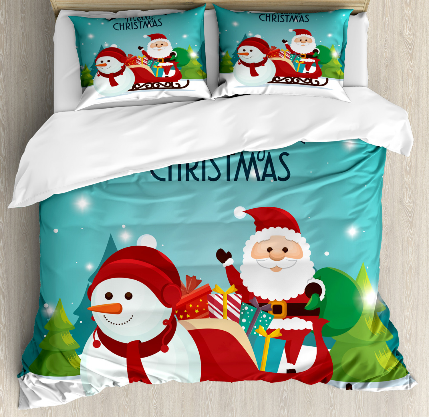 Bedding king christmas covers queen sets duvet bed mouse santa mickey cotton claus 3d minnie quilt disney 4pcs merry gift Christmas Duvet Cover Set Queen Size, Happy Holidays Merry Xmas Typography with Santa in Sled