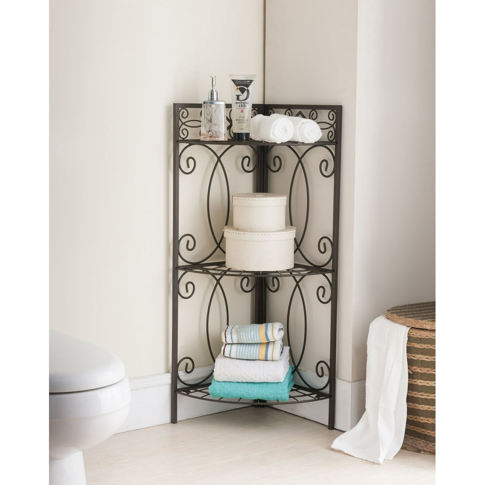 Leeds 3 Tier Freestanding Bathroom Corner Storage Towel Rack, Pewter