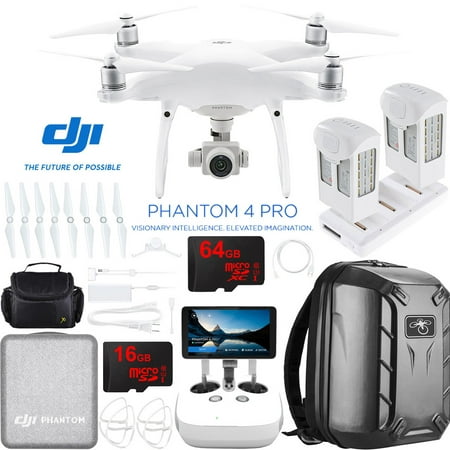 DJI Phantom 4 Pro+ Quadcopter Drone with the All-New DJI Phantom Camera Plus Extra High Capacity Battery + Charging Hub and Custom Backpack 64GB Memory Bundle (CP.PT.000549)