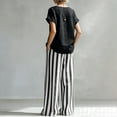 thumbnail image 5 of Textilo Sets 2 Piece Outfits for Women Cotton Linen Striped Shirts Pants Short Sleeve Wide Leg Set Loose-Fit Summer Travel Vacation Fashion Wear,Black XL, 5 of 5