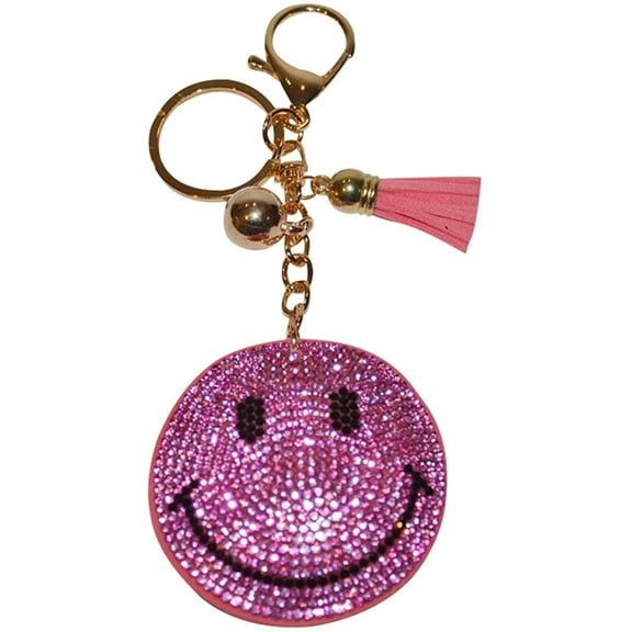 Pink Happy Face Keychains for Women Girls  Crystal Purse Charm  Backpack Charms