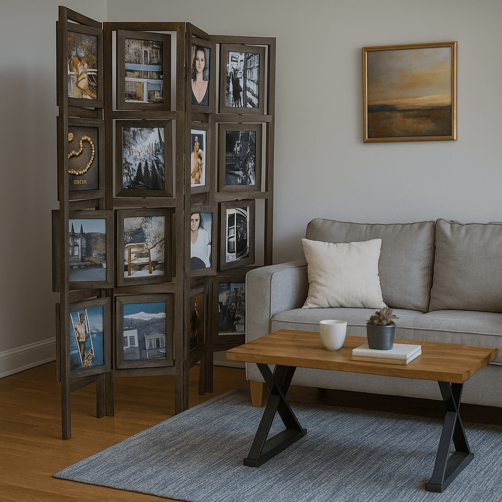 Proman Products Oscar II Picture 4 Panel Folding Screen, 67" Tall, Antique Brown