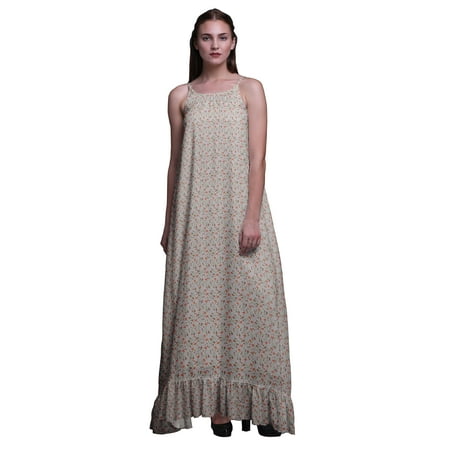 

Bimba Light Gray Floral Leaves & Buds Womens Sleepwear Long Nightgown Printed Spaghetti Strap Ladies Nightwear X-Large