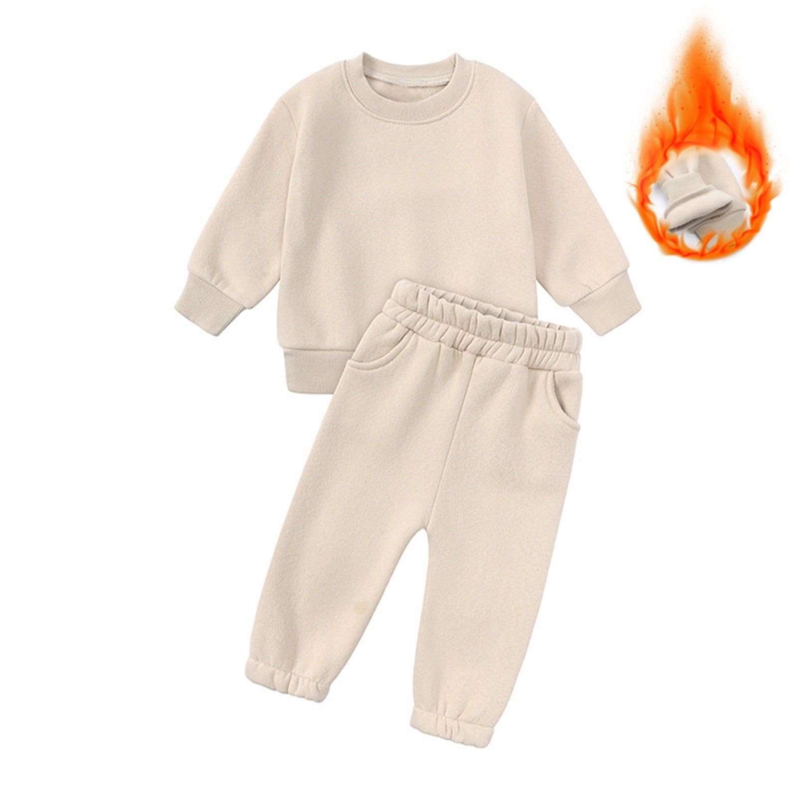 Mercatoo Toddler Baby Boys Girl Solid Color Outfit Set Sweatsuit Crewneck Sweatshirt Sweatpants Pants Fall Winter Kids Clothes