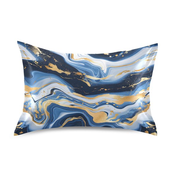 JSTEL Marble Blue Gold White Satin Pillowcase Standard Size Pillow Cases Envelope Closure Bed Pillow Cover, 20 x 26 inch