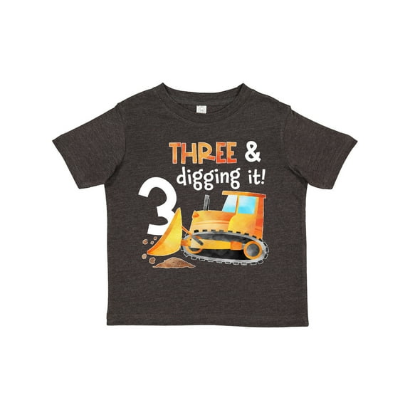 Inktastic Three and Digging It Bulldozer 3rd Birthday Boys or Girls Toddler T-Shirt