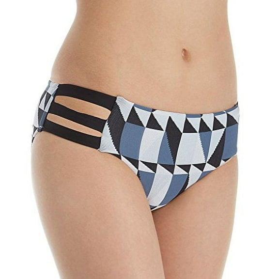 Seafolly Women's Standard Multi Strap Hipster Medium Coverage Bikini Bottom Swimsuit, Jagged Geo Bluestone, 8 US