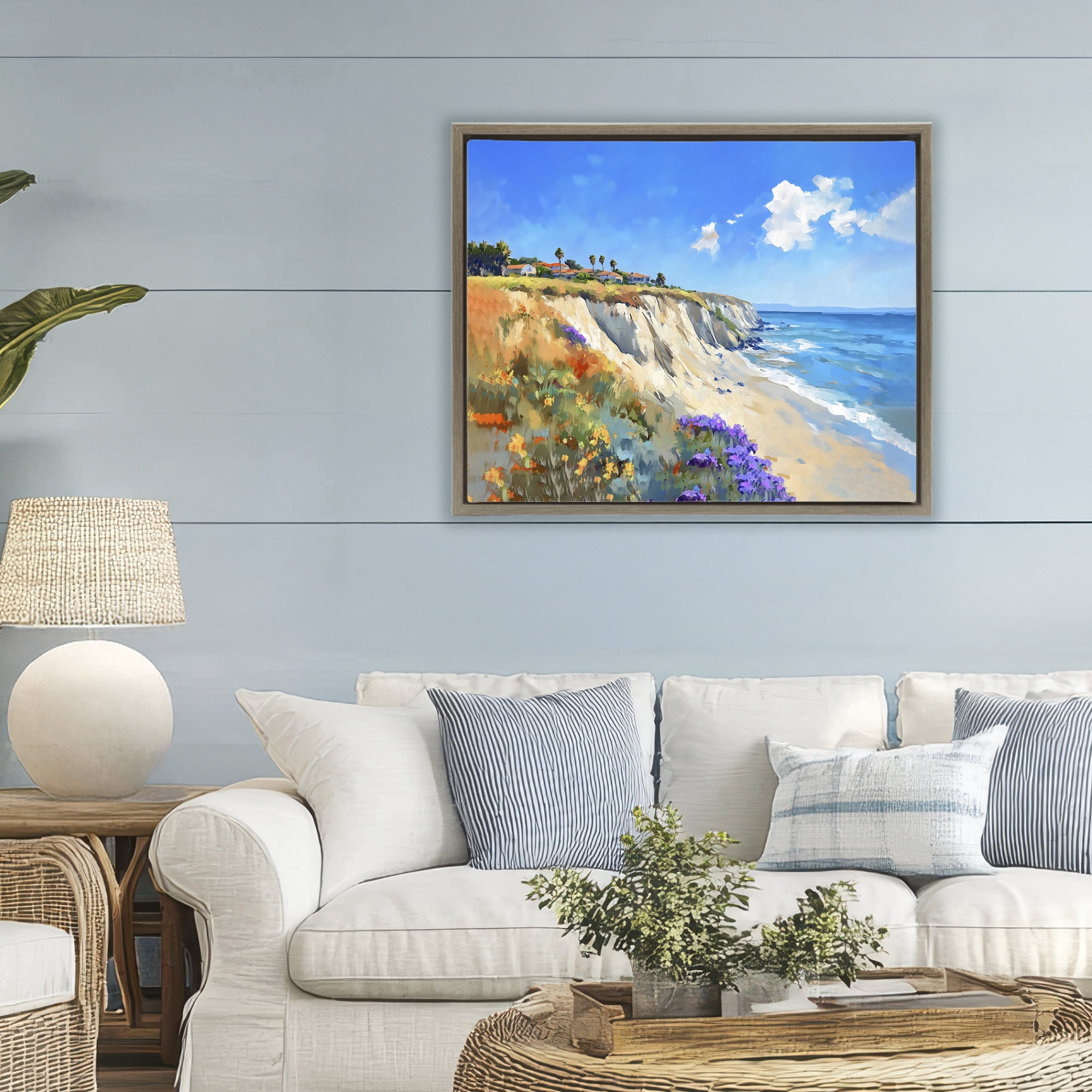 Stupell Industries Coastal Wildflower Field Brown Framed Floater Canvas Wall Art, design by The Prints Vibe