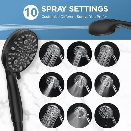 Dual Handheld Shower Head Combo, 2-in-1 Rain Shower Heads System 8 Inch Rainfall Shower Head and 10 Modes High Pressure Hand Held Showerhead with Built-in Power Wash Black,Standard-Round