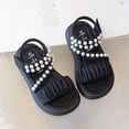 thumbnail image 4 of Xfvqtps Kids Girls Beach Sandals Pearl Straps Hook and Loop Open Toe Thick Soft Sole Flats Summer Shoes, 4 of 7