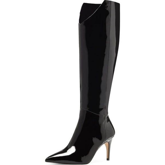 Louise et Cie Kamil Leather Pointed Toe Tall Boots Black Patent Leather Boots (BLACK, 5)