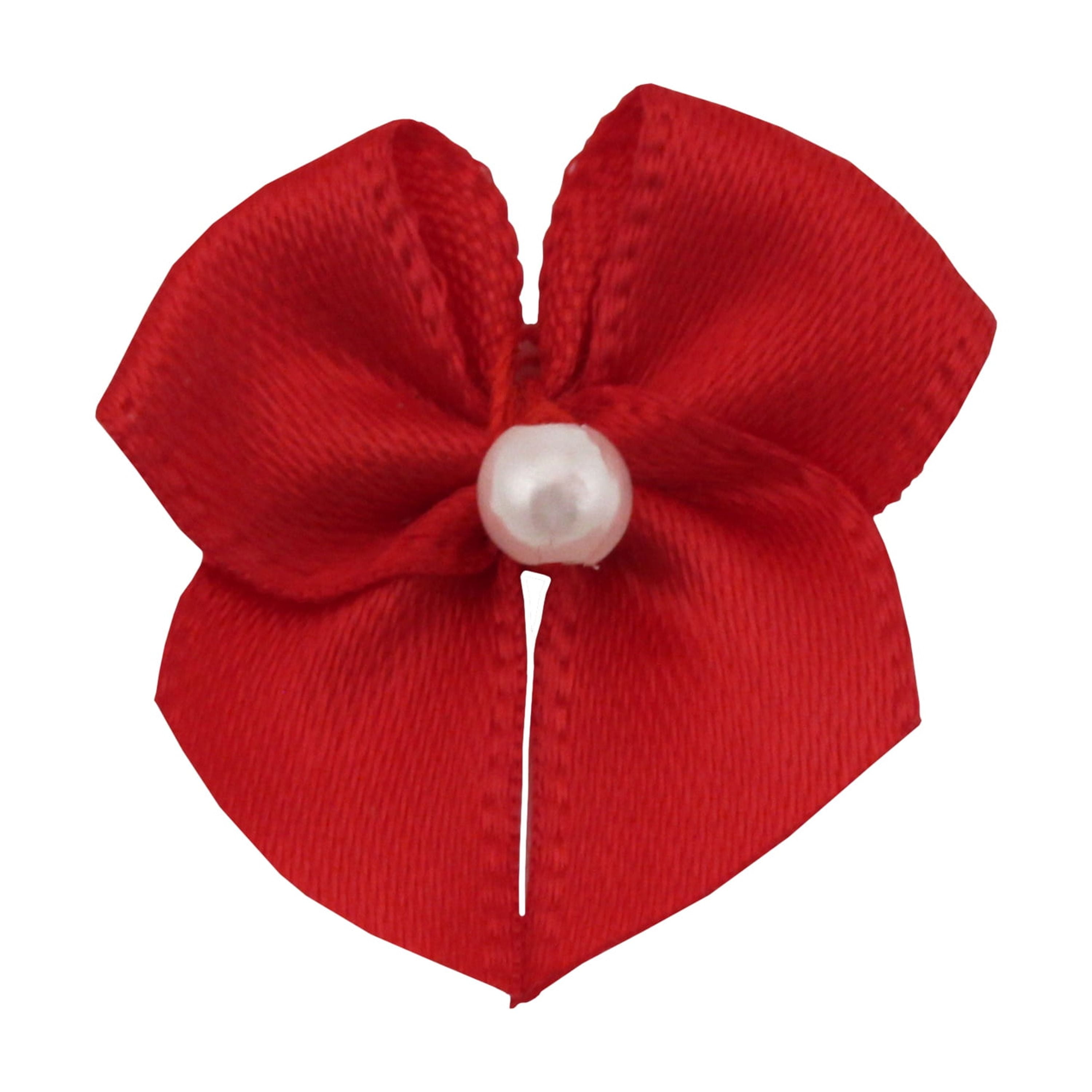 Offray Embellishment, Red 5/8 inch 2 Loop Bow with Pearl