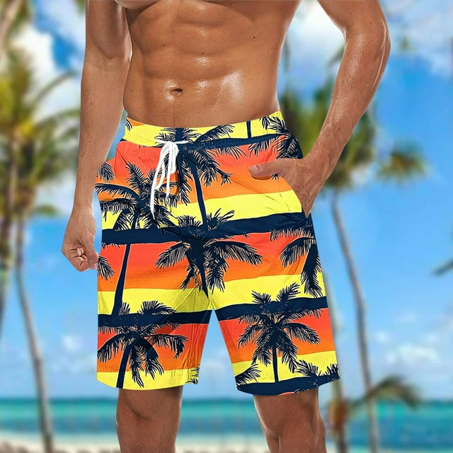 Yieetim Mens Hawaiian High Stretch Elastic Waist Drawstring Swim Athletic Shorts, Quickly Dry Board Shorts For Surfing, Comfortable and Breathable Fits Print Beach Shorts With Pocket XXXL