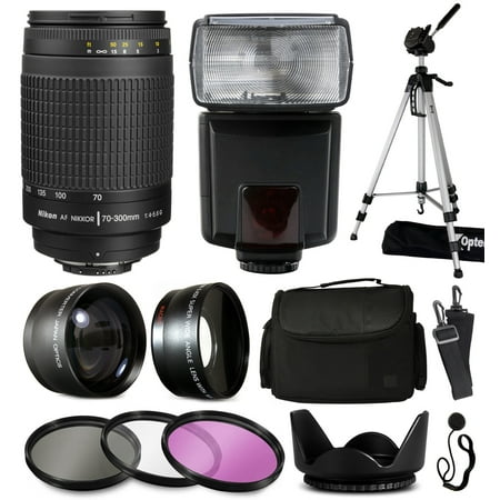 Nikon AF 70-300mm Manual Focus Lens+ Accessories with 2.2x & 0.43x Adapters + Flash + Tripod + Case + Filters for Nikon DF D7200 D7100 D7000 D5500 D5300 D5200 D5100 D5000 D3300 D3200 D3100 D3000