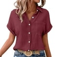 thumbnail image 2 of JFGHDG linen shirts for women Short Sleeve Cotton Linen Shirt linen button down shirt women workout tops for women women t shirt graphic Tops Batwing Sleeve Pocket Patched Shirt Work T Shirts L, 2 of 7